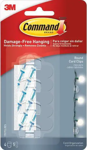 Cord Clip, Round, with Adhesive, 0.75"w, Clear, 4/Pack 17017CLRES