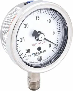 ASHCROFT 251009SW02LX6BVAC Vacuum Gauge,30 Hg to 0,2-1/2In,1/4In
