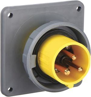 HUBBELL WIRING DEVICE-KELLEMS HBL320B4W IEC Pin and Sleeve Inlet,20A,125V,Yellow