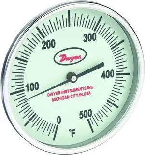 DWYER INSTRUMENTS GBTB540161 Glow-in-the-dark bimetal thermometer, range 0 to