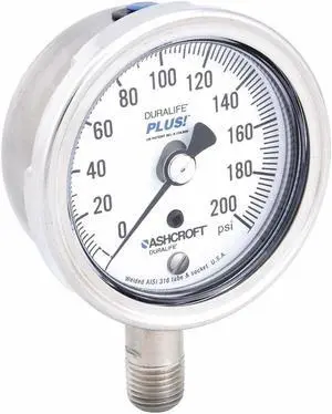 ASHCROFT 251009SW02LXLL 200# Industrial Pressure Gauge, 0 to 200 psi, 2 1/2 in