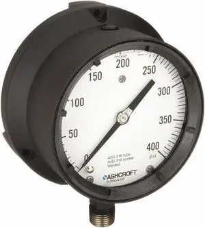 ASHCROFT 451379SSL04L400# Process Pressure Gauge, 0 to 400 psi, 4 1/2 in Dial,