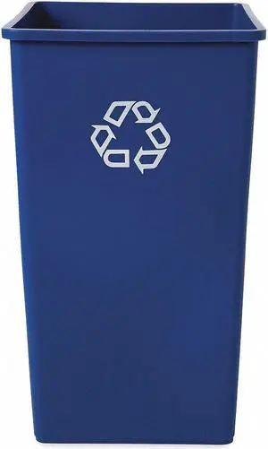 Rubbermaid 50 gal.,  Square,  Recycling Can,  Plastic,  Blue FG395973BLUE