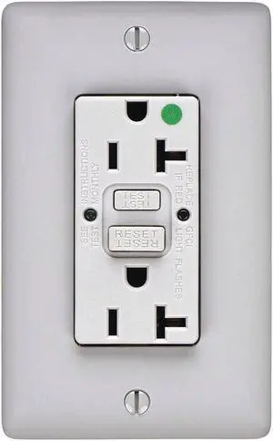 HUBBELL WIRING DEVICE-KELLEMS GFR83GRY GFCI Receptacle, 20A, 125VAC, 5-20R, Gray