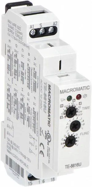 MACROMATIC TE-8816U Multifunction Time Delay Relay, Square, Multi Function, 10