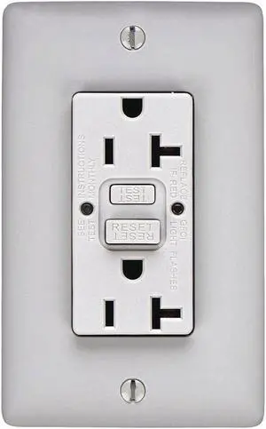 HUBBELL WIRING DEVICE-KELLEMS GFR20GRY GFCI Receptacle, 20A, 125VAC, 5-20R, Gray