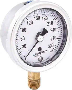 ASHCROFT 251009AWL02L300# Pressure Gauge, 0 to 300 psi, 1/4 in MNPT, Stainless