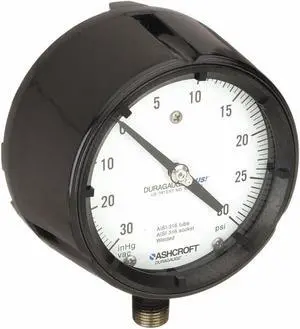 ASHCROFT 451279SS04LXLLVAC/30 Process Compound Gauge, 30 to 0 to 30 psi, 4 1/2