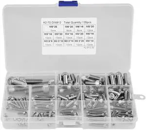 New 135pcs Silver M2.5 M3 M4 M5 M6 M8 304 Stainless Steel Hex Socket Head Cap Screws Set 14 Different Sizes In One Set
