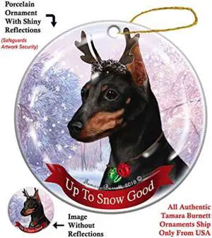 Holiday Pet Gifts Black and Tan Mini Pinscher Dog Porcelain Christmas Ornament Holiday Pet Gifts Black and Tan Mini Pinscher Dog Porcelain Christmas Ornament