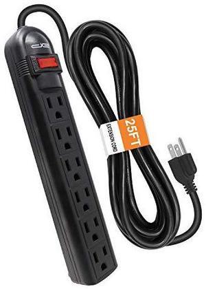 Digital Energy 6-Outlet Surge Protector Power Strip with 25-Ft Long Extension Cord, Black, ETL Listed/UL Standard