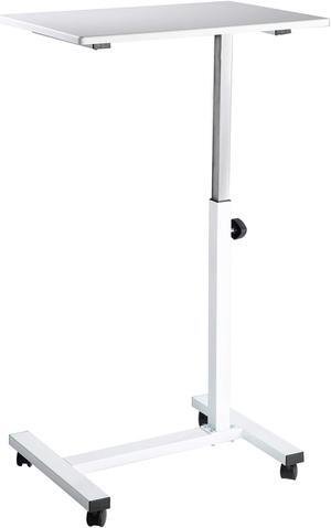 Seville classics Solid-Top Height Adjustable Mobile Laptop computer Desk cart Ergonomic Home Office Stand Rolling Table, Overbed (236), White