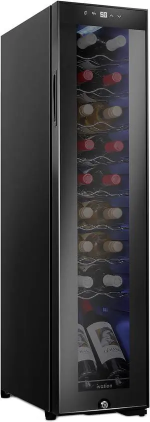 Ivation 18 Bottle compressor Wine cooler Refrigerator wLock  Large Freestanding Wine cellar For Red White champagne or Sparkling Wine  41f-64f Digital Temperature control Fridge glass Door Black