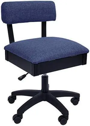 Arrow H8130 Adjustable Height Hydraulic Sewing and craft chair with Under Seat Storage and Solid Fabric Duchess Blue Fabric