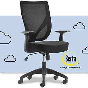 Serta Production, Mesh Office Chair with Nylon Base Adjustable Ergonomic Midback Lumbar Support, Breathable Back, Black