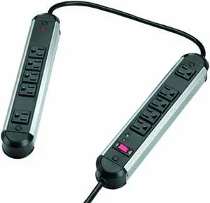 Fellowes 10-Outlet Metal Split Surge Protector, 6 Foot Cord, 1,250 Joules (99082),Black And Silver
