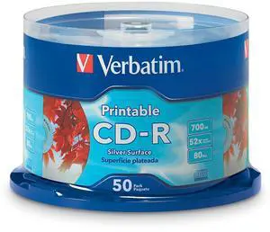 Verbatim CD-R Blank Discs 700MB 80 Minutes 52X Silver Inkjet Printable Surface - 50pk Spindle