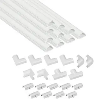_Mega Brand  Cord Cover Kit, Self-Adhesive Wire Hiders, Paintable Cable Raceway to Hide Wires on Wall, Electrical Cable Management - 10x 15.7 Lengths & 19 Accessories - 1.18" (W) x 0.59" (H) - White