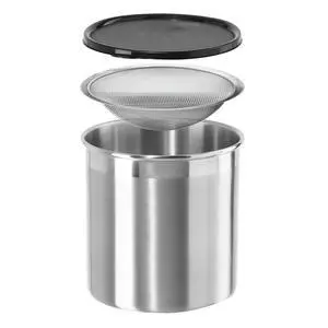 Stainless Steel Jumbo Grease Container with Removable Strainer and Snug Lid. Perfect container for fryer oil, bacon drippings, lard and ghee oil. Large capacity can - 1 Gall / 4 Qt / 3.75 Lt Stainless Steel Jumbo Grease Container with Removable Strainer and Snug Lid. Perfect container for fryer oil, bacon drippings, lard and ghee oil. Large capacity can - 1 Gall / 4 Qt / 3.75 Lt
