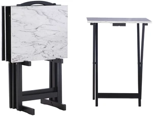 Tray Table Set, 15.75"D x 18.9"W x 26.38"H, White Tray Table Set, 15.75"D x 18.9"W x 26.38"H, White