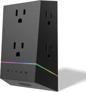 Titan 6-Outlet Surge Protector  LED Light Strip with Full Spectrum Color-Select  Outlet Extender  Compatible with Power Gaming PC  Laptop  Computer Setup  PS4  PS5  Xbox  Black  57365