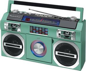 Studebaker SB2145TE 80's Retro Street Bluetooth Boombox with FM Radio  CD Player  LED EQ  10 Watts RMS Power and AC/DC in Teal