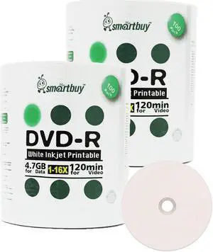Smartbuy 4.7gb/120min 16x DVD-R White Inkjet Hub Printable Blank Media Recordable Disc (200-Disc) Smartbuy 4.7gb/120min 16x DVD-R White Inkjet Hub Printable Blank Media Recordable Disc (200-Disc)