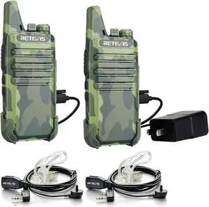 Retevis RT22 Walkie Talkies for Adults, Two Way Radio Long Range Rechargeable, Portable Two-Way Radios, Mini, VOX Handsfree, for Kids Family Camping Hiking Road Trip Adventure (2 Pack, Camouflage)