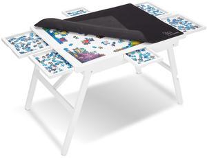 Jumbl 1500-Piece Puzzle Table w/ Cover | 27 x 35 Jigsaw Puzzle Board w/Legs 6 Removable Storage & Sorting Drawers | Smooth Plateau Fiberboard Work Surface & Reinforced Hardwood | for Games & Puzzles