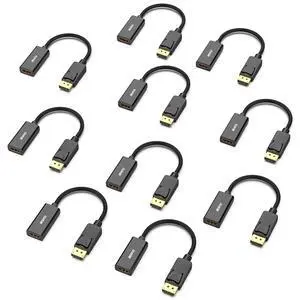 DisplayPort to HDMI Adapter, 10 Pack Gold Plated DisplayPort/DP from Computer/Laptop to HDMI from Monitor/TV/Projector Converter (Not Bi-Directional, Not Compact with USB Port) DisplayPort to HDMI Adapter, 10 Pack Gold Plated DisplayPort/DP from Computer/Laptop to HDMI from Monitor/TV/Projector Converter (Not Bi-Directional, Not Compact with USB Port)