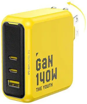 AOHI Youth 140W GaN+ USB C Charger 100W Laptop Fast Charger PD3.1 PPS 3-Port USB C Wall Charger Power Adapter for MacBook Pro 16'', Dell XPS, iPhone 17 Pro Max, iPad Pro, Tablet, Chromebook, Yellow