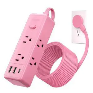Pink Extension Cord 10 ft, 1080 Joules Surge Protector Power Strip with 6 Widely Outlets 3 USB (1 USB C), Flat Plug Extension Cord Power Strip Long Cord for Home Office Dorm Room Essentials Pink Extension Cord 10 ft, 1080 Joules Surge Protector Power Strip with 6 Widely Outlets 3 USB (1 USB C), Flat Plug Extension Cord Power Strip Long Cord for Home Office Dorm Room Essentials