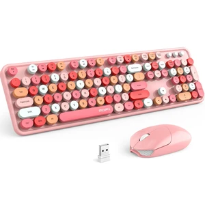 Wireless Keyboard and Mouse Combo, Pink Wireless Keyboard, 2.4GHz Retro Full Size with Number Pad & Cute Mouse for Computer PC Laptop Windows XP/7/8/10 (Pink-Colorful) Wireless Keyboard and Mouse Combo, Pink Wireless Keyboard, 2.4GHz Retro Full Size with Number Pad & Cute Mouse for Computer PC Laptop Windows XP/7/8/10 (Pink-Colorful)