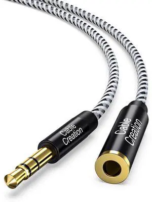 1.8M 3.5mm Male to Female Extension Stereo Audio Extension Cable,Headphone Extension Cable 6 Feet,Slim and Soft Aux Cable with Gold Plated Connector, Black and White