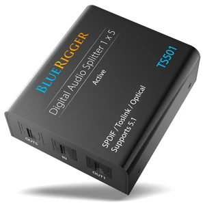Digital Optical Audio Splitter (1x5 Active Toslink Splitter) Powered Digital Optical Splitter 1 In 5 Out (LPCM2.0, Dolby Digital, DTS 5.1) for Home Theatre, DVD, TV, Receiver, Sound Bar Digital Optical Audio Splitter (1x5 Active Toslink Splitter) Powered Digital Optical Splitter 1 In 5 Out (LPCM2.0, Dolby Digital, DTS 5.1) for Home Theatre, DVD, TV, Receiver, Sound Bar