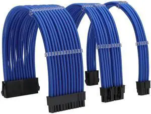 Vszerda Sleeve Extension Power Supply Cable Kit 18AWG ATX 24P+ EPS 8-P+PCI-E8-P with Combs for PSU to Motherboard/GPU (Blue)