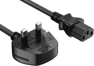 CableLeader 3ft IEC320 C13 to BS1363 England UK Power Cord with Fuse 18AWG 13A/250V, Heavy-Duty for PCs, Monitors, Scanners, Printers, Britain 3 Prong Type G Plug, Black