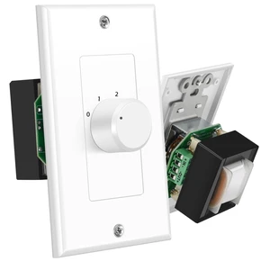 100W in-Wall Speaker Volume Control Plate, 5-Step Rotary Knob, White 100W in-Wall Speaker Volume Control Plate, 5-Step Rotary Knob, White