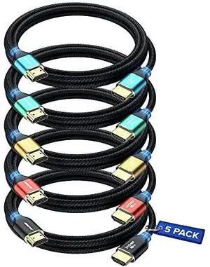 HDMI 2.1 Cable 12 Feet, Multicolor, 5 Pack, 8K 60Hz 4K 120Hz Ultra High Speed, 48Gbps, eARC, Dolby Vision