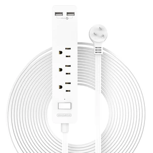 Long Extension Cord 15 ft, Wall Mount Power Strip Flat Plug with 3 Outlets 2 USB, Ultra Thin Flat Extension Cord Under Carpet, Rug, Door, Overload Protection for Home Office Indoor, White Long Extension Cord 15 ft, Wall Mount Power Strip Flat Plug with 3 Outlets 2 USB, Ultra Thin Flat Extension Cord Under Carpet, Rug, Door, Overload Protection for Home Office Indoor, White
