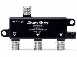 3-Way Splitter Distributes Digital HDTV Antenna Signal to 3 TVs, One Input and Three Outputs, Power Passing for Preamplifiers and Boosters, Low-Loss Design, Indoor/Outdoor 3-Way Splitter Distributes Digital HDTV Antenna Signal to 3 TVs, One Input and Three Outputs, Power Passing for Preamplifiers and Boosters, Low-Loss Design, Indoor/Outdoor