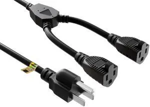 Power Cord Splitter Cable, 2 NEMA 5-15R to 1 NEMA 5-15P - Splitter Cord, Y Power Cable, Power Cord Extension and Splitter (72 inches) Power Cord Splitter Cable, 2 NEMA 5-15R to 1 NEMA 5-15P - Splitter Cord, Y Power Cable, Power Cord Extension and Splitter (72 inches)