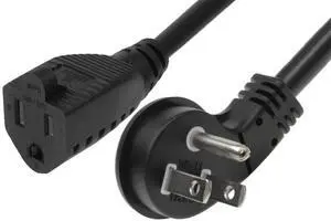 1ft 16/3 AWG Ultra Low Profile NEMA 5-15P Right Angle to NEMA 5-15R Power Cord, Black 1ft 16/3 AWG Ultra Low Profile NEMA 5-15P Right Angle to NEMA 5-15R Power Cord, Black