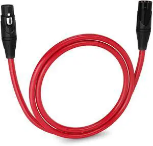 LyxPro 3 Feet XLR Microphone Cable Balanced Male to Female 3 Pin Mic Cord for Powered Speakers Audio Interface Professional Pro Audio Performance and Recording Devices - Red