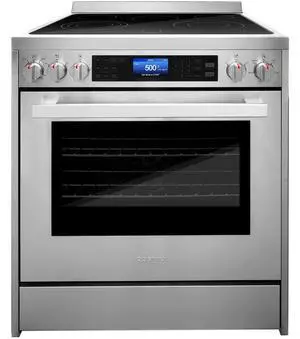 COSMO COS-305AERC Commercial-Style Electric Range with 4 Burners / 1 Warming Zone and 5 cu. ft. Capacity Oven with 7 Functions, Turbo True European Convection, 30 inch, Stainless Steel