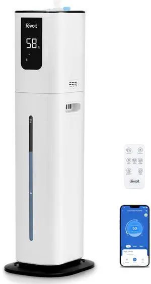LEVOIT OasisMist 1000S (10L) Smart Humidifier for Home Large Room Bedroom, Last 100 Hours Suitable for Indoor Plant, Cover up to 600ft, Easy Top Fill, Remoter & Voice Control, Auto Mode, Quiet, White