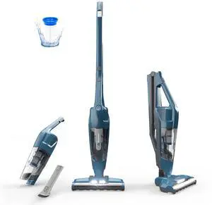 _Mega Brand Portable 10.8V 2-in-1 Cordless Stick Lightweight Vacuum Cleaner with 2-Speed Power Control and LED Headlight for Hardwood Floor, Carpet & Pet Hair, Blue