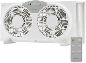 9" Twin Digital Window Fan, Reversible Airflow Blades, In/Out Exchange, 3 Speeds, Built-In Extender Panels, Ideal for Home, Bedroom or Office, Remote Control, White