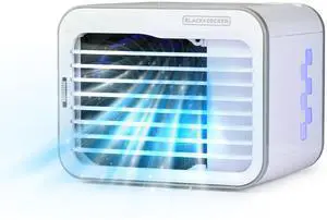 _Mega Brand Desktop Air Cooler, Personal Portable Fan with 3-Speeds, Evaporative Air Cooler with 0.5L Water Tank, Air Cooler Fan for Desk, Home, Office, Bedroom, and more, BDMC10, White/Gray