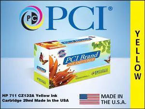 PCI Brand ECO-Friendly Reman HP 711 CZ132A Yellow Ink Cartridge for HP DesignJet T120  DesignJet T120 ePrinter  DesignJet T520  T520 ePrinter Yellow
